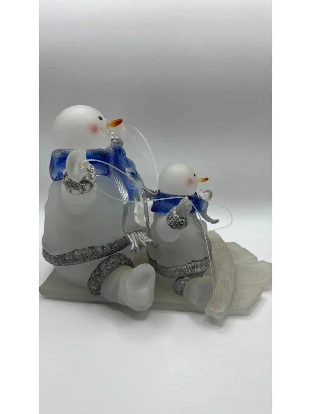Snowman Sledding Figurine With Blue Scarves & Glitter Accents - Winter Holiday D